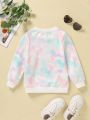 SHEIN Kids QTFun Young Girl Tie Dye Cartoon Graphic Sweatshirt