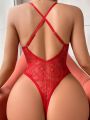 Women's Sparkling Rhinestone Decor Lace Sexy Bodysuit Lingerie