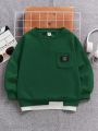 SHEIN Young Boy Letter Patched Pocket Front 2 In 1 Thermal Lined Sweatshirt