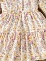 Baby Girl Floral Print Ruffle Trim Flounce Sleeve Dress