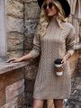 SHEIN Frenchy Batwing Sleeve Twist Knit Sweater Dress