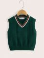 SHEIN Kids Academe Young Boy Striped Trim Cable Knit Sweater Vest