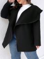 SHEIN CURVE+ Plus Zip Placket Asymmetrical Hem Hooded Coat