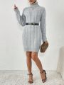 SHEIN Essnce Solid Color High Neck Batwing Sleeve Sweater Dress