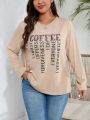 Plus Size Slogan Printed Long Sleeve T-Shirt