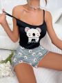 Cartoon Graphic Lettuce Trim PJ Set