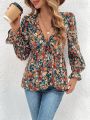 SHEIN Clasi Women's Floral Print Knotted Front Shirt