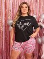 Women's Plus Size Love Heart Printed Pajama Set