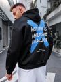 Manfinity Hypemode Men's Large Size Slogan Printed Knitted Casual Hooded Sweatshirt