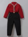 SHEIN Kids FANZEY Young Boy Bow Front Shirt & Suspender Pants