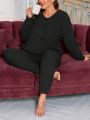 Plus Size Women's Ribbed Long Sleeves And Trousers Pajama Set