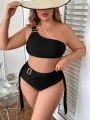 SHEIN Swim Chicsea Plus Size Women'S Single-Shoulder Sleeveless Swimsuit Set