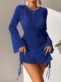 Hollow Out Drawstring Side Cover Up Dress Without Bikini Set