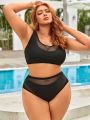 SHEIN Swim BAE Women'S Plus Size Mesh Splice Swimsuit Set