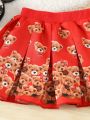 Baby Girls' Lovely And Romantic Red Skirt With Bear Print For Spring/Summer