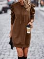 Puff Sleeve Drawstring Hooded Sweatshirt Dress