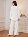 SHEIN Mulvari Contrast Trim Drop Shoulder Cardigan & Knit Top & Knit Pants