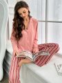 Women'S Long Sleeve Striped Homewear Set