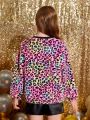 SHEIN Kids HYPEME Tween Girl Leopard Print Contrast Trim Pullover