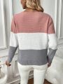 SHEIN Essnce Color Block Cable Knit Sweater