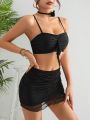 SHEIN Swim Y2GLAM Pleated Ruffle Trim Swimsuit Set