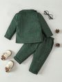 Baby Boy 1pc Lapel Collar Blazer & 1pc Suit Pants & 1pc Bow Front 2 In 1 Shirt