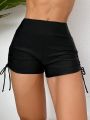 SHEIN Swim Basics Women's Solid Color Drawstring Side Shorts Swimsuit Bottom