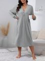 Plus Half Button Drop Shoulder Nightdress