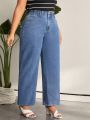 SHEIN LUNE Plus Size Women's Elastic Waist Straight-leg Jeans