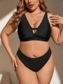 SHEIN Swim Basics Plus Size Solid Color Hollow Out Swimwear Top