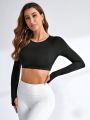 Cut Out Back Raglan Sleeve Crop Sports Tee