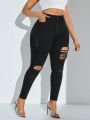 SHEIN SXY Plus Size Ripped Skinny Jeans