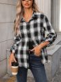 SHEIN LUNE Women'S Plaid Rolled Sleeve Shirt