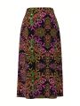 Cybermagik Women'S Floral Printed High Slit Hem Skirt