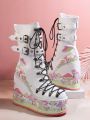 Women'S White Fashionable Wedge Heel Thick Sole Boots