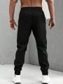 Men Plus Solid Slant Pocket Drawstring Waist Sweatpants