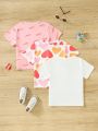 SHEIN Kids EVRYDAY Girls' Love Heart Print Short Sleeve T-shirt