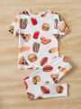 SHEIN Teen Boys' Leisure Food Pattern Printed Tight Homewear Set