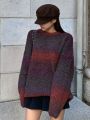 Dazy-Less Gradient Round Neck Loose Fit Sweater With Drop Shoulder