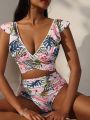 SHEIN Swim BohoFeel Ladies' Tropical Floral Printed Bikini Set