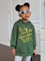 Young Girl Slogan Graphic Drop Shoulder Hoodie