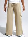 SHEIN Tween Boys' Loose Casual Woven Solid Color Wide-Leg Cargo Trousers