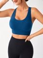 SHEIN Yoga Basic Women'S Solid Color Strappy Back Sports Bra