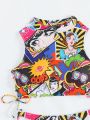 SHEIN Swim Y2GLAM Pop Art Print Bikini Swimsuit With Side-tie Bottoms