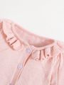 SHEIN Infant Girls' Long Sleeve Round Neck Ruffle Hem Decor Casual Cardigan Sweater