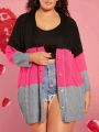 SHEIN CURVE+ Women's Plus Size Color Block Button Front Cardigan