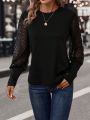 Contrast Lace Bishop Sleeve Sweatshirt