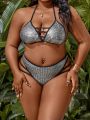 SHEIN Swim SXY Plus-Size Metallic Hollow Out One-Piece Swimsuit Set