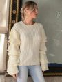 SHEIN Privé Solid Ruffle Trim Flounce Sleeve Sweater