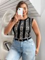 SHEIN Essnce Plus Size Women's New Spring And Summer Clothing Geometric Pattern Vest